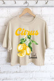 CITRUS FRESH LEMON GRAPHIC LONG CROP TOP: Natural