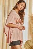 Embroidered Knit Poncho Blouse: DUSTY ROSE / M/L