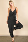 NP70837-Mineral Washed Cotton Gauze Casual Jumpsuit: SAGE / S-M-L/2-2-2