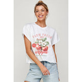 FARM FRESH APPLE VINTAGE GRAPHIC CROP TOP: IVORY / S