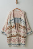 Western Geometric Mountain Pattern Oversized Knit Cardigan: IVORY