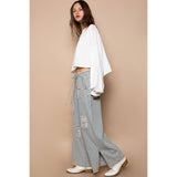 Distressed waist strape stripe denim wide pants: STRIPED DENIM / M