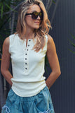 Raw Edge Ribbed Henley Tank: MINT / S-M-L:2-2-2