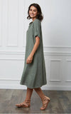 Long dress in 100% linen REF.7161: Khaki / Unique