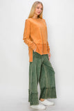 MineralWash Wide Pants with raw hem frayed details HP5536: Natural / S-M-L / 2-2-2