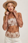 FLORAL EMBROIDERY LACE MESH LAYERING TOP: HAZELNUT / S