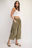 PL6329 - CROPPED RELAXED PANTS: DRY HERB / L