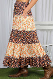 Patchwork Floral Print Bohemian-Inspired Maxi Skirt VS83041B: Orange / L