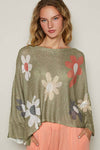 V-neck colorful flower print light weight sweater SALE: CHARCOAL / M