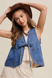 Denim Tie-Front Vest: Washed Cobalt / L