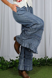 Flared Ruffle Hem Washed Chambray Crop Denim Pants VP83039: Washed Denim / M