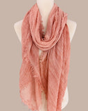 JC021037 Soft Crinkle Gauze Scarf – Boho Lightweight Shawl, Vintage Washed Wrap with Raw Fringe Edges: Black