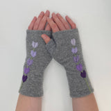 Fingerless Cashmere Gloves-Lupine: Rainbow on Grey / One Size Fits Most
