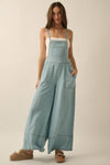 Denim Wide-Leg Overall Jumpsuit: LT CHAMBRAY / M