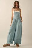 Denim Wide-Leg Overall Jumpsuit: LT CHAMBRAY / M