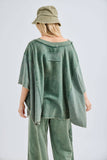 Mineral Washed Doily Boho Pancho Vneck top HT6680: Ashed Black