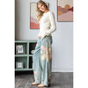 WASHED FLOWER PATCHWORK STRAIGHT DENIM JEANS: DENIM PINK / S-M-L-XL(2-2-2-2)