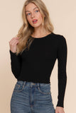 Long Sleeve Round Neck Cotton Spandex Rib Tee: OLV-olive / L