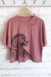 STAY WILD LEOPARD GRAPHIC LONG CROP TOP: STONE