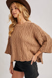 OVERSIZED BELL SLEEVE CABLE KNIT SWEATER: CREAM / S/M
