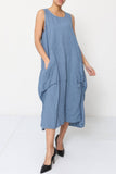 Sleeveless long dress 100% linen REF. 8466: WASABI