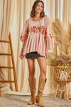 Embroidered Knit Poncho Blouse: DUSTY ROSE / M/L