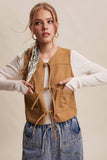 Colored Denim Tie-Front Vest LVT018: Mocha / L