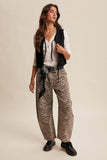 Colored Denim Tie-Front Vest LVT018: Mocha / S