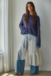 W1919 | Knit Sweater Pullover Top With Contrast Hems Detail: Ivory Grey / L
