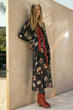 Floral-Print Mesh Smocked Long-Sleeve Maxi Dress: BLACK / S