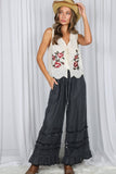 Flared Ruffle Hem Washed Chambray Crop Denim Pants VP83039: Washed Denim / M