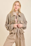 Mineral Wash Button Cropped Shacket HT5560: Ashed Black / S-M-L / 2-2-2