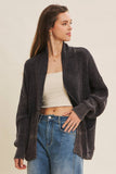 MINERAL-WASHED OPEN FRONT COTTON SWEATER CARDIGAN: WASHED NAVY / M
