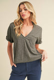 8286DK Zoie V-Neck Short Sleeve Top 5: Heather Charcoal / Contemporary / L