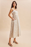 COTTON FLORAL SLEEVELESS MAXI DRESS: FRENCH BLUE / L