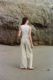 AR1103 | Woven Tencel Linen High Rise Wide Leg Trousers: Taupe / L