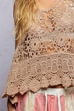 Round Neck Sleeveless Crochet Scalloped Opening Top: NATURAL / Os