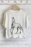 HORSE SKETCH GRAPHIC LONG CROP TOP : KHAKI