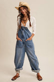 Western Wide-Leg Denim Overalls LRP0336: Sunwashed Blue / Contemporary / L