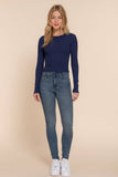 Long Sleeve Round Neck Cotton Spandex Rib Tee: OLV-olive / L