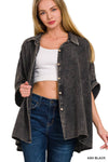 Washed Double Gauze Button Down Half Sleeve Shirt: DUSTY TEAL / 3-3 (S/M-L/XL)