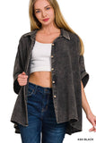 Washed Double Gauze Button Down Half Sleeve Shirt: DUSTY TEAL / 3-3 (S/M-L/XL)