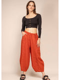 75096 solid linen balloon pants with elasticated waist: CELADON