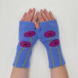 Fingerless Cashmere Gloves-Oval Poppy: Orange on Maroon / One Size Fits Most