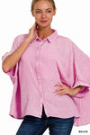 Washed Double Gauze Button Down Half Sleeve Shirt: DUSTY TEAL / 3-3 (S/M-L/XL)