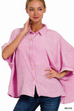 Washed Double Gauze Button Down Half Sleeve Shirt: DUSTY TEAL / 3-3 (S/M-L/XL)