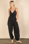 NP70837-Mineral Washed Cotton Gauze Casual Jumpsuit: SAGE / S-M-L/2-2-2