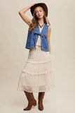 Denim Tie-Front Vest: Washed Cobalt / S