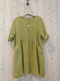 REF 25906 WIDE LINEN DRESS 100%: KHAKI