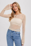 BELL SLEEVES POINTELLE PULLOVER: BEIGE / S